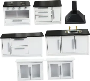 1 Set Miniature Kitchen Dollhouse Furniture Prop Cooking Bench Hanging Cabinet for Dollhouses Boxes and DIY Crafts Design