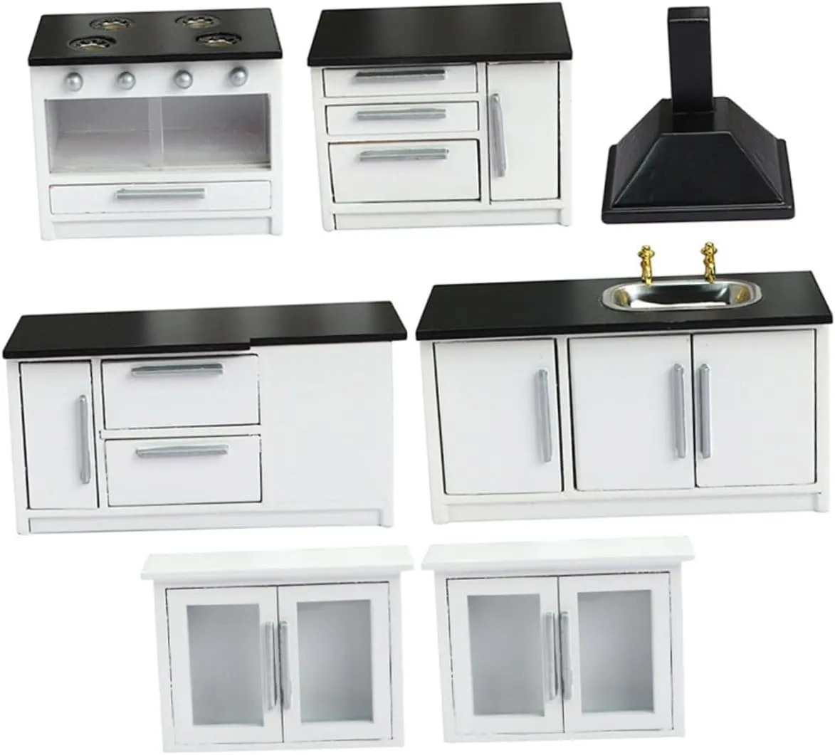 1 Set Miniature Kitchen Dollhouse Furniture Prop Cooking Bench Hanging Cabinet for Dollhouses Boxes and DIY Crafts Design