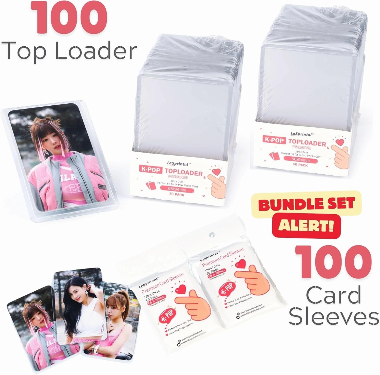 100pcs K-Pop Top Loaders, Toploader for Kpop Photocards & 100pcs Card Sleeves Bundle Set