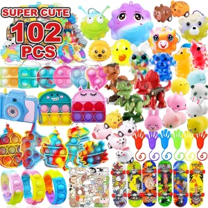 102 PCS Premium Party Favors Toys for Kids,Assortment Mini Pop Fidget it Toys for All Ages Kids,Classroom prizes,Treasure Chest,Prize Box Toys, Goody Bag Fillers,Carnival Prizes for Boys Girls 4-10