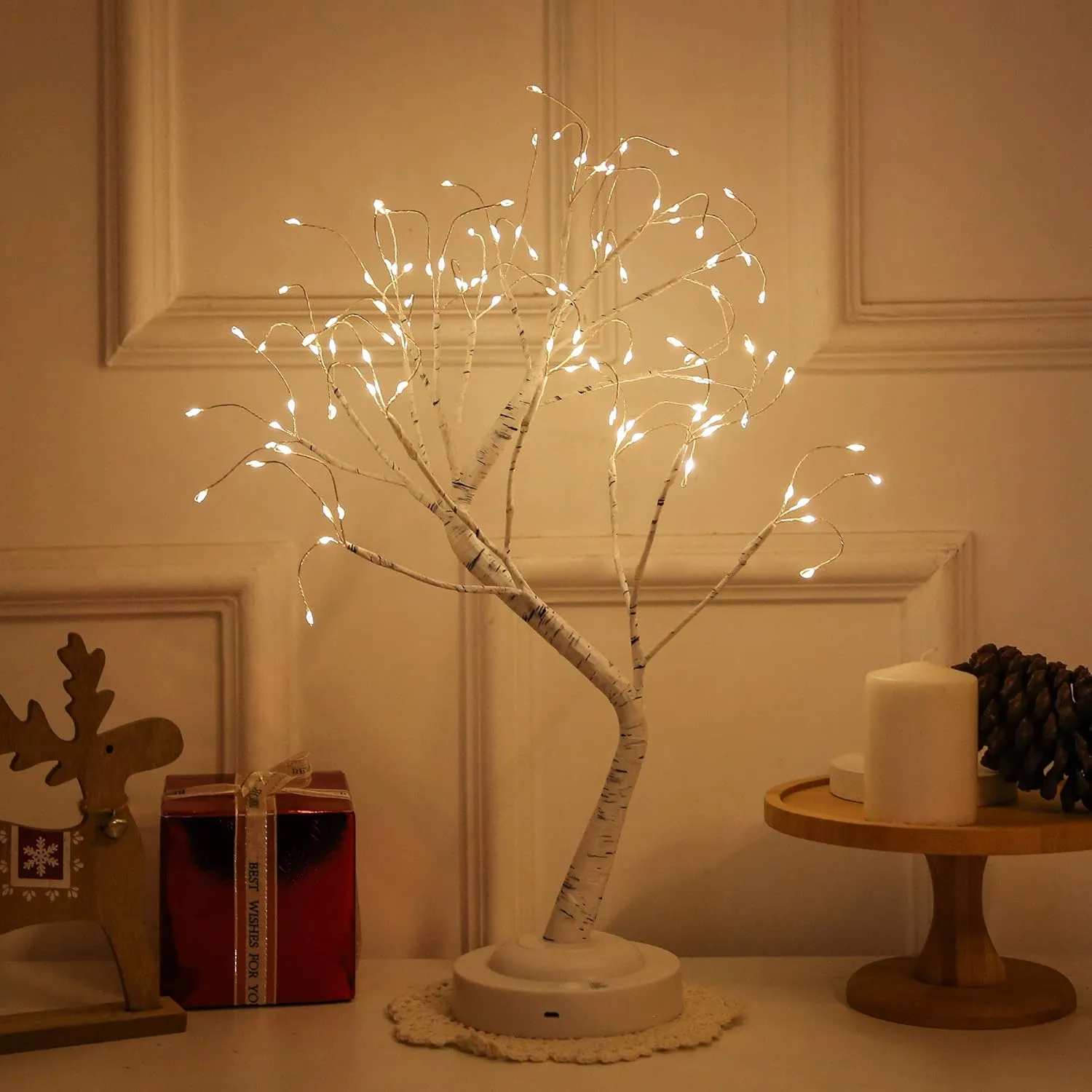 108 LED Birch Tree Light Tabletop Bonsai Fairy Tree Lamp, 8 Lighting Modes & Timer & Battery/USB Operated, Party Wedding Holiday Festival Christmas Decoration, Warm White