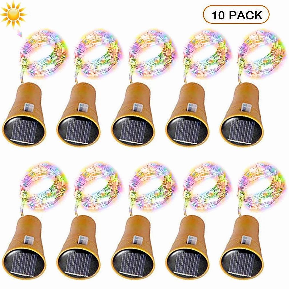 10/20 LEDs Solar Wine Bottle String Lights Cork Shape Fairy Lights for Christmas Wedding Party Garden Decor