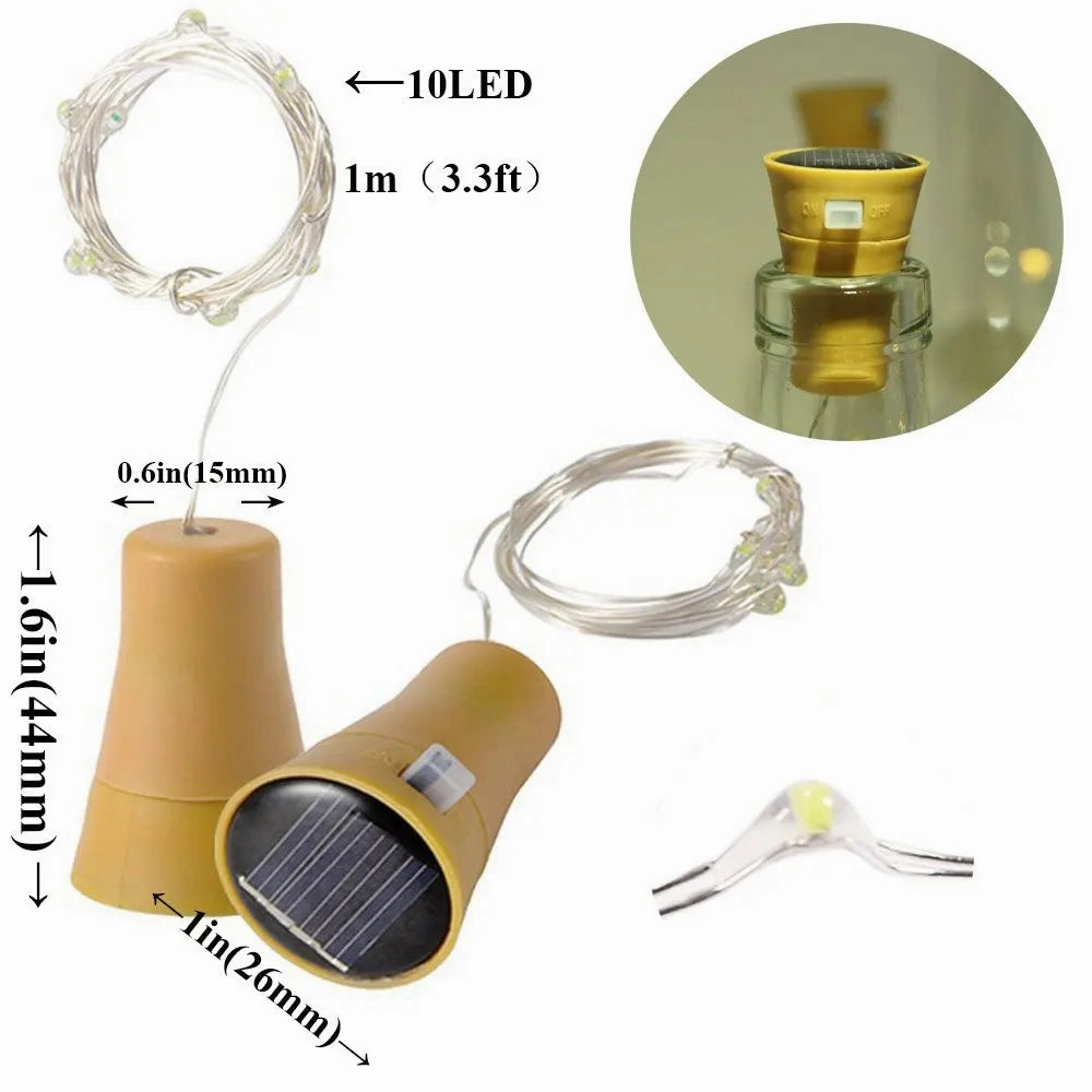 10/20 LEDs Solar Wine Bottle String Lights Cork Shape Fairy Lights for Christmas Wedding Party Garden Decor