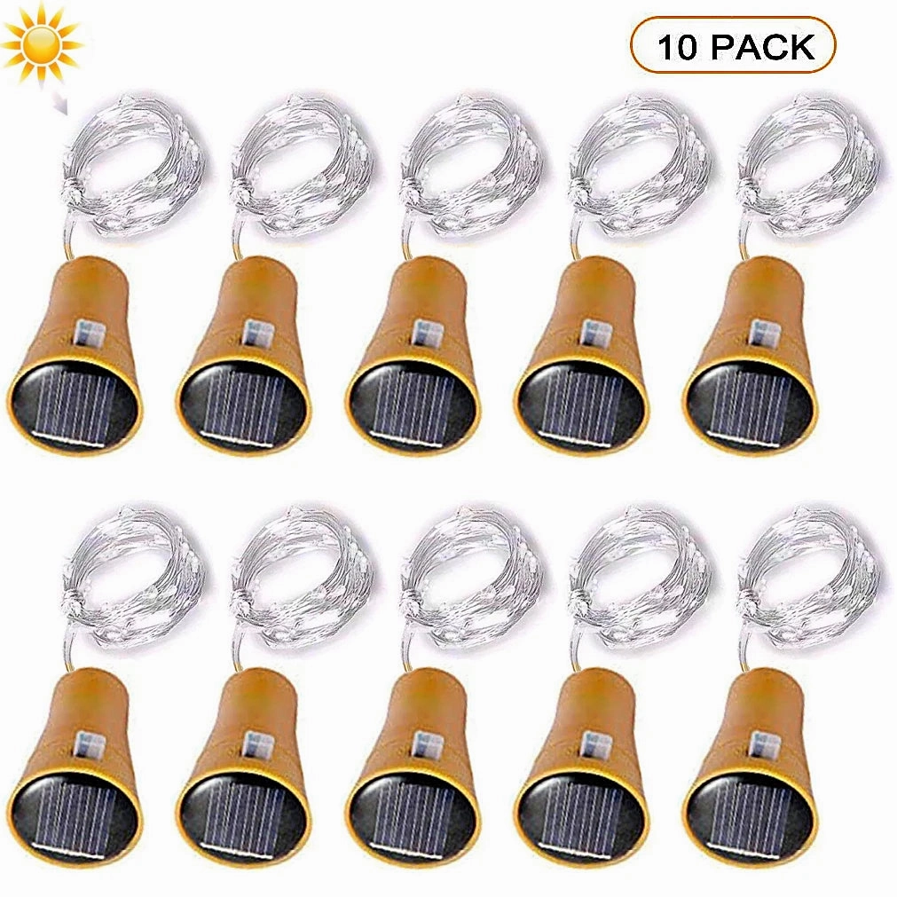 10/20 LEDs Solar Wine Bottle String Lights Cork Shape Fairy Lights for Christmas Wedding Party Garden Decor