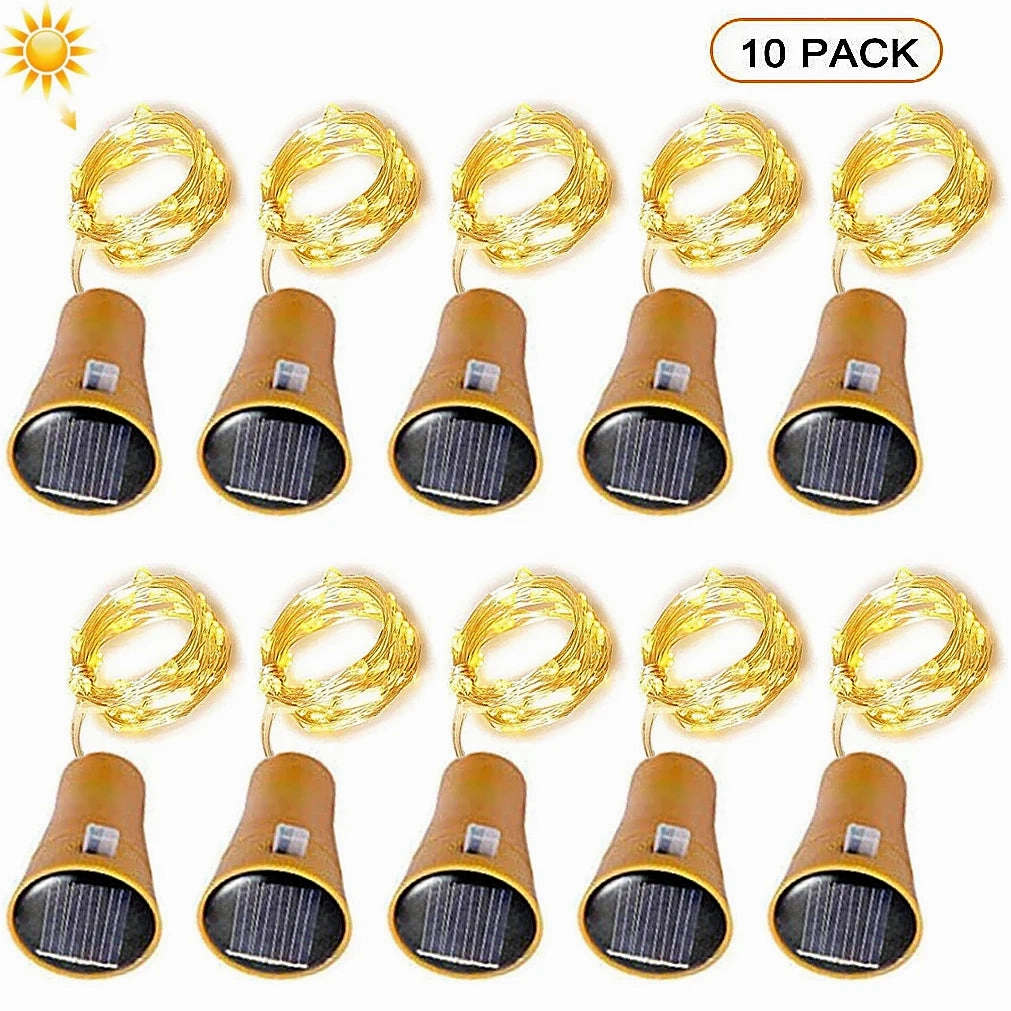 10/20 LEDs Solar Wine Bottle String Lights Cork Shape Fairy Lights for Christmas Wedding Party Garden Decor