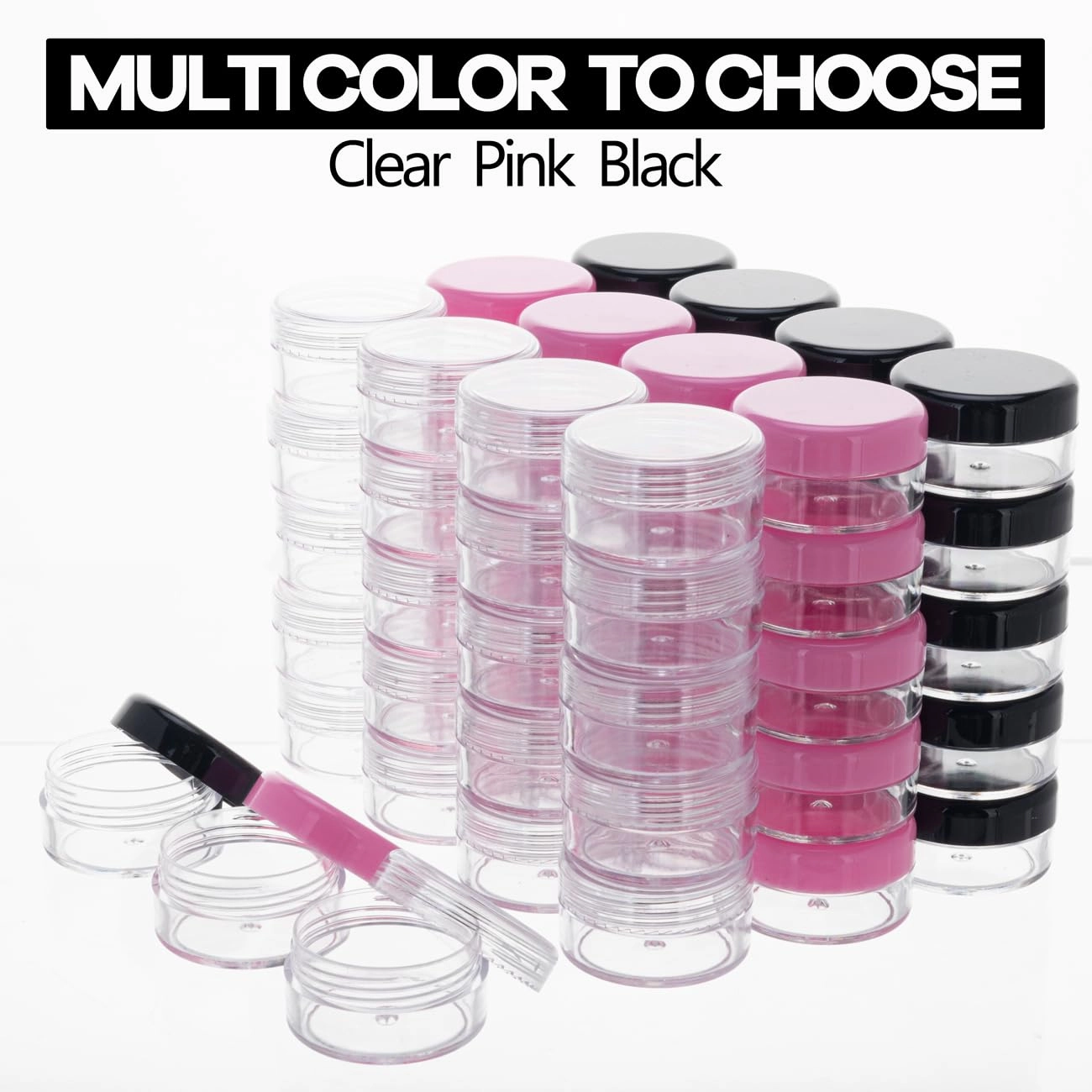10 Gram 100 Count Sample Containers, Small Plastic Containers with Lids, Empty Sample Jars with Labels and Mini Disposable Spatulas(Black Lid)