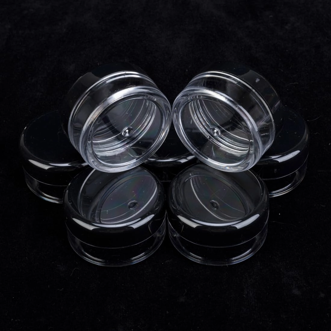 10 Gram 100 Count Sample Containers, Small Plastic Containers with Lids, Empty Sample Jars with Labels and Mini Disposable Spatulas(Black Lid)