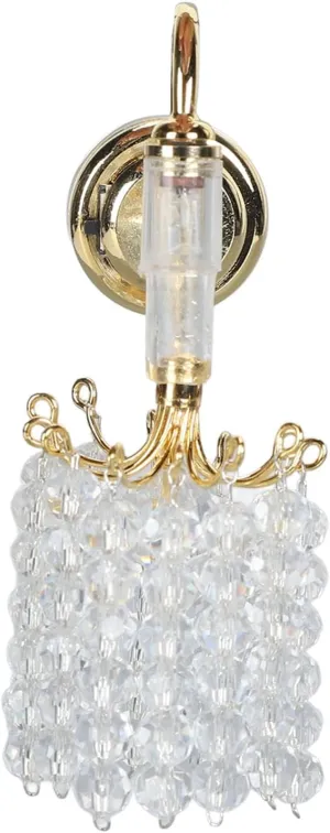 1:12 Scale Dollhouse Wall Lamp, Miniature Bead Decoration, Battery Powered 130mAh, Metal and Acrylic Material, Retro Style for Living Room Bedroom Decor