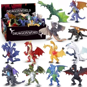 12 Pcs Dark Series Dragon Toy Set with Gift Box, 4 Inch Realistic Mini Dragon Figures for Kids 3-5, 5-7, Party Favors, Birthday Decorations, Cake Toppers, Collectible Figurines for Boys Girls
