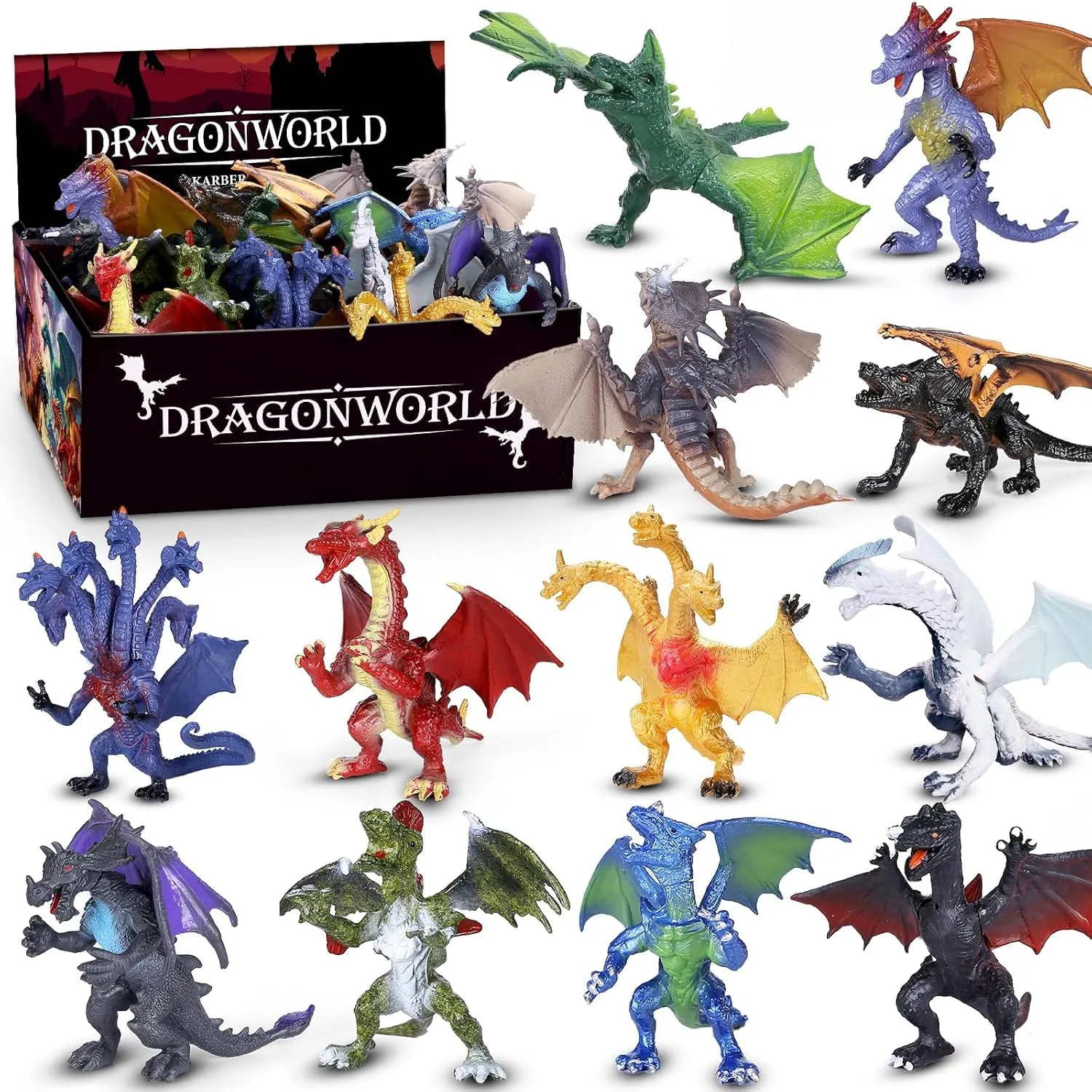 12 Pcs Dark Series Dragon Toy Set with Gift Box, 4 Inch Realistic Mini Dragon Figures for Kids 3-5, 5-7, Party Favors, Birthday Decorations, Cake Toppers, Collectible Figurines for Boys Girls