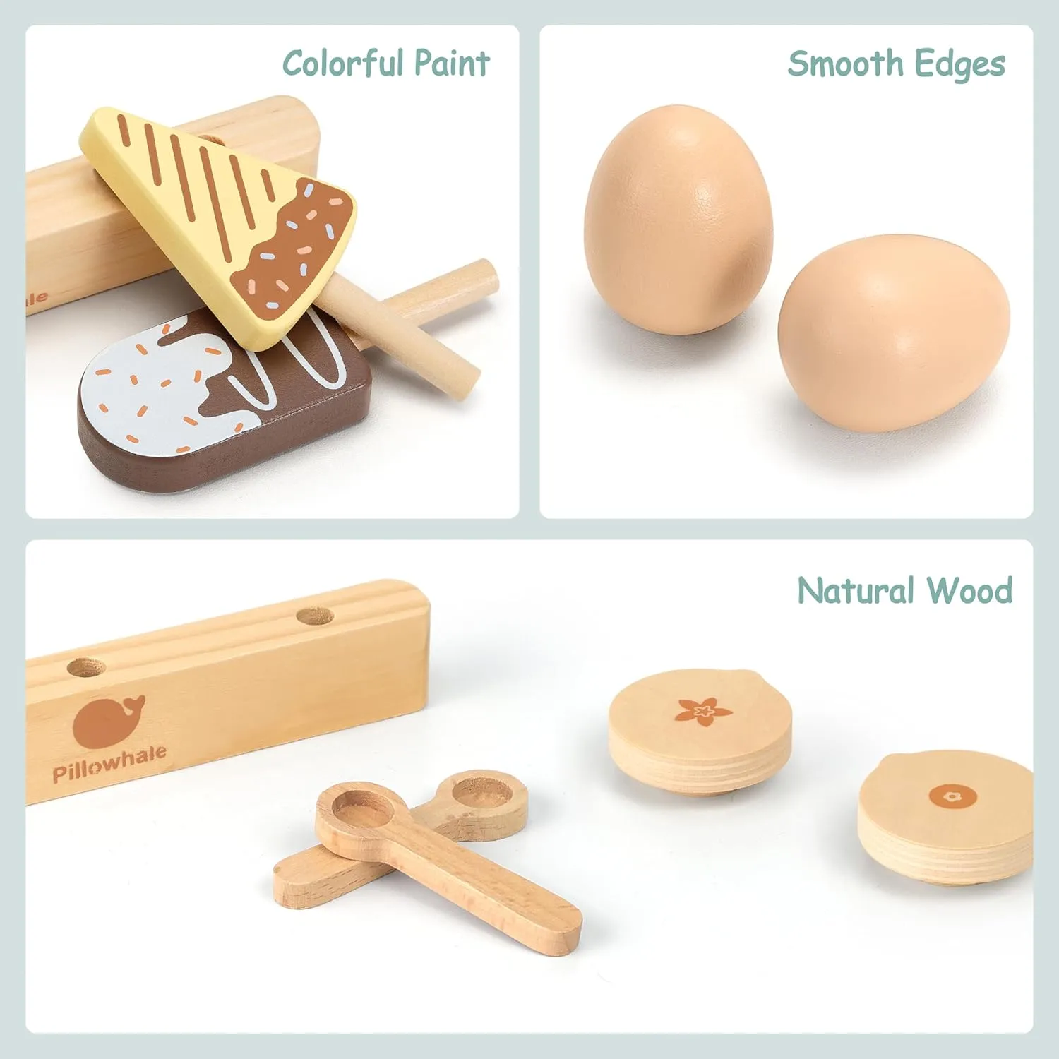 12-Piece Wooden Dairy & Ice Cream Play Food Set – Pretend Fridge Food Accessories w/ Milk Bottles Yogurt Cups Eggs Pastel Popsicles & Holder – Montessori Kitchen Toy for Kids Ages 3 