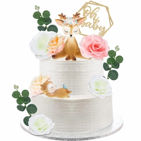 12 Pcs Deer Cake Toppers Deer Figurines Woodland Cake Toppers Baby Shower Deer Cake Topper Oh Deer Cake Topper Woodland Baby Shower Decorations Boho Cake Decorations (Cute Style)
