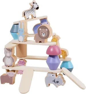 16 PCS Wooden Animals Stacking Games Toy,Educational Montessori Toys for 3 4 5 Years Old Boys Girls,Toddler Birthday Gifts Balancing Building Block Activity Toy for Kids