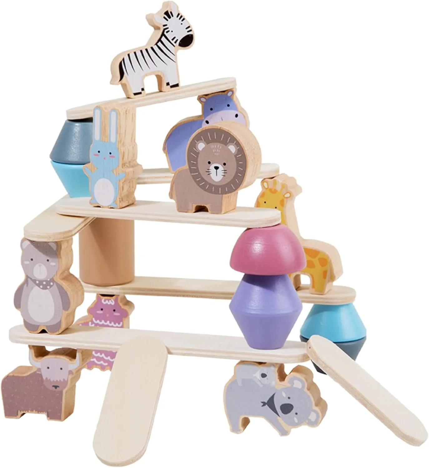 16 PCS Wooden Animals Stacking Games Toy,Educational Montessori Toys for 3 4 5 Years Old Boys Girls,Toddler Birthday Gifts Balancing Building Block Activity Toy for Kids