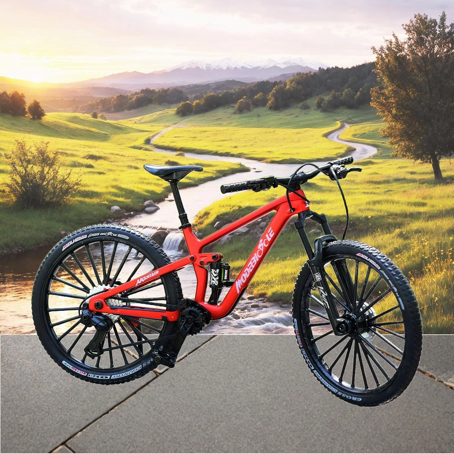 1:8 Scale Alloy Mountain Bike Toy Downhill Mini Bicycle Model DS Cake Topper DF Toy Desktop Decoration Crafts for Cycling Lovers Bike Racers Athletes Children Boys and Girls (Red)