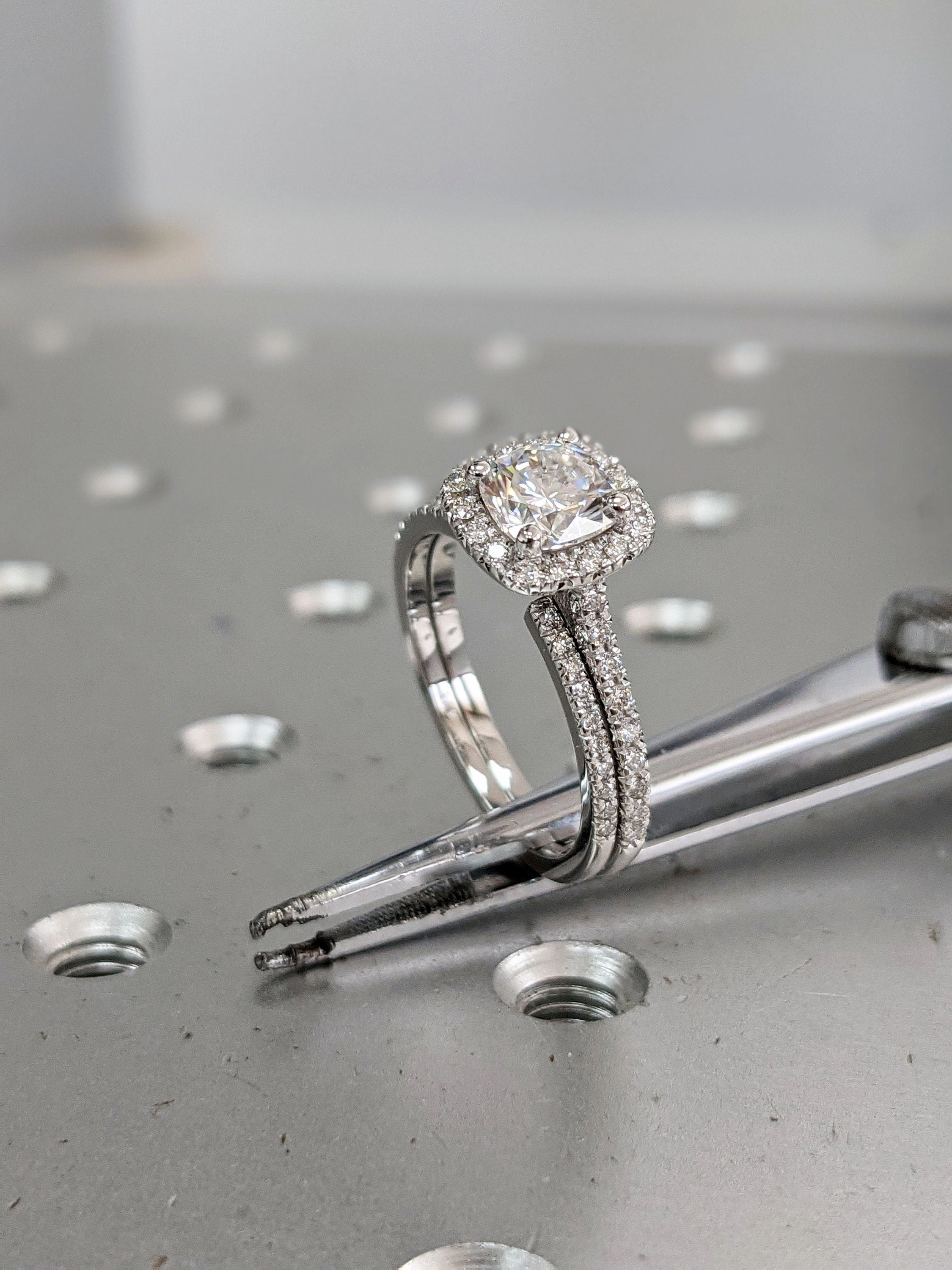 1 ct. Cathedral Colorless Moissanite Ring/ Cushion Cut Moissanite Engagement Ring/ Half Eternity Wedding Promise Ring/ Moissanite Halo Ring