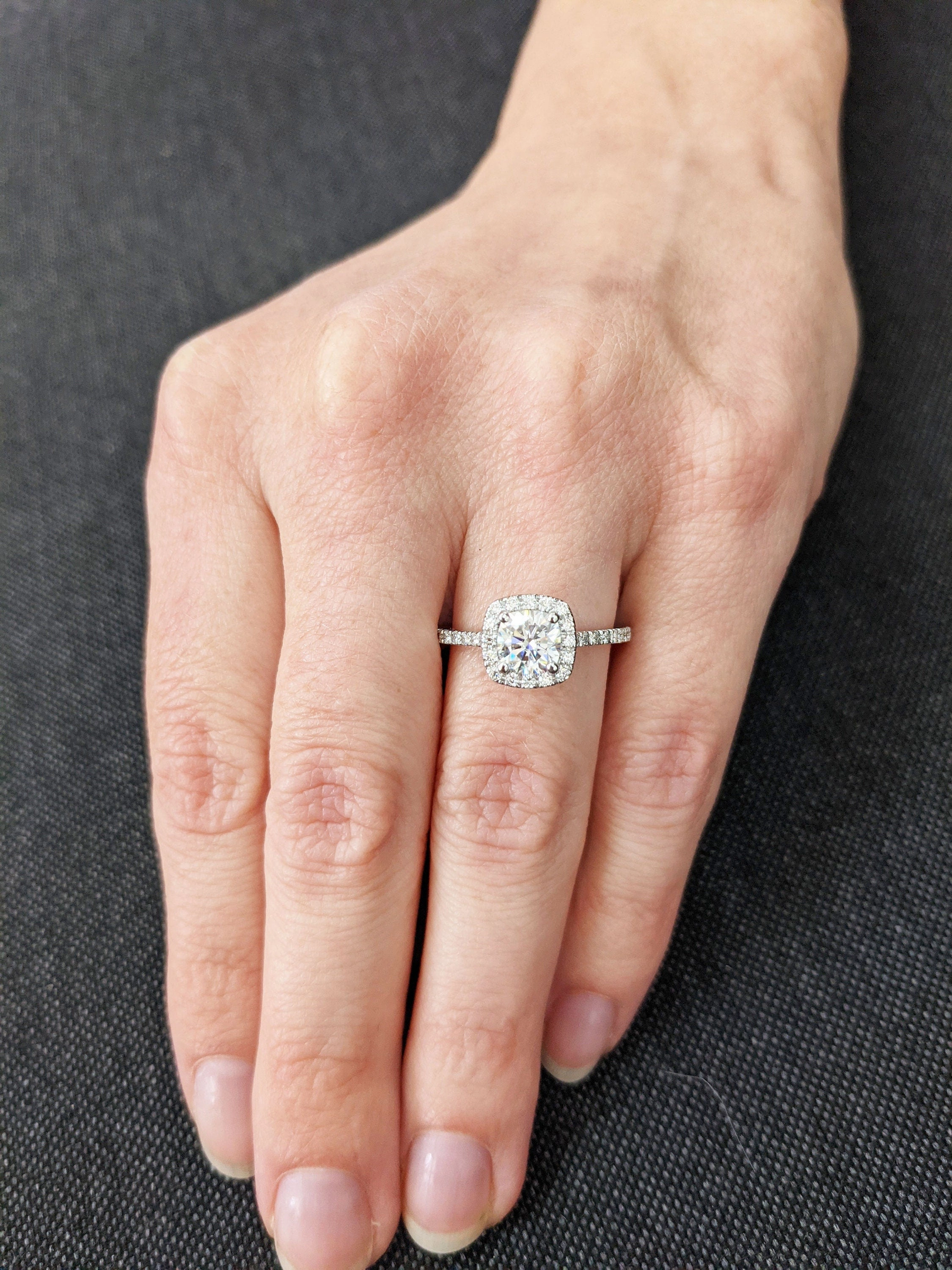 1 ct. Cathedral Colorless Moissanite Ring/ Cushion Cut Moissanite Engagement Ring/ Half Eternity Wedding Promise Ring/ Moissanite Halo Ring