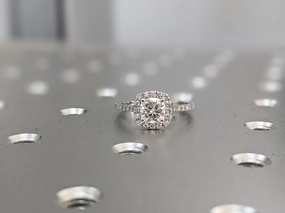 1 ct. Cathedral Colorless Moissanite Ring/ Cushion Cut Moissanite Engagement Ring/ Half Eternity Wedding Promise Ring/ Moissanite Halo Ring