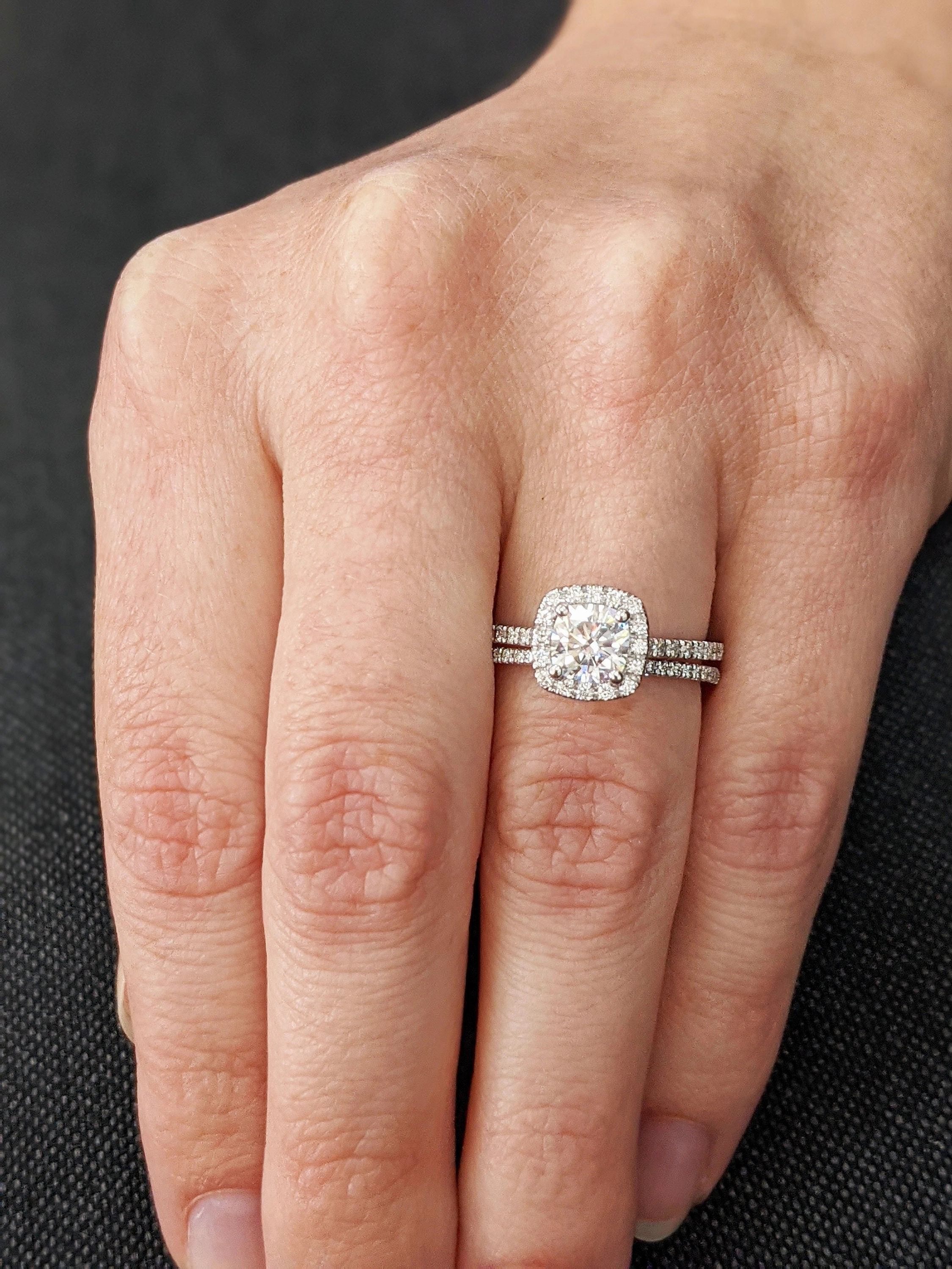 1 ct. Cathedral Colorless Moissanite Ring/ Cushion Cut Moissanite Engagement Ring/ Half Eternity Wedding Promise Ring/ Moissanite Halo Ring