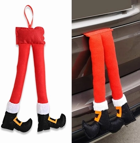 1 PC Car Trunk Christmas Decoration Accessories, Christmas Plush Decorative Leg Pendant, 19.29" x 9.84" Clip-on Trunk Hanging Decoration, Universal for Most Cars (Red)