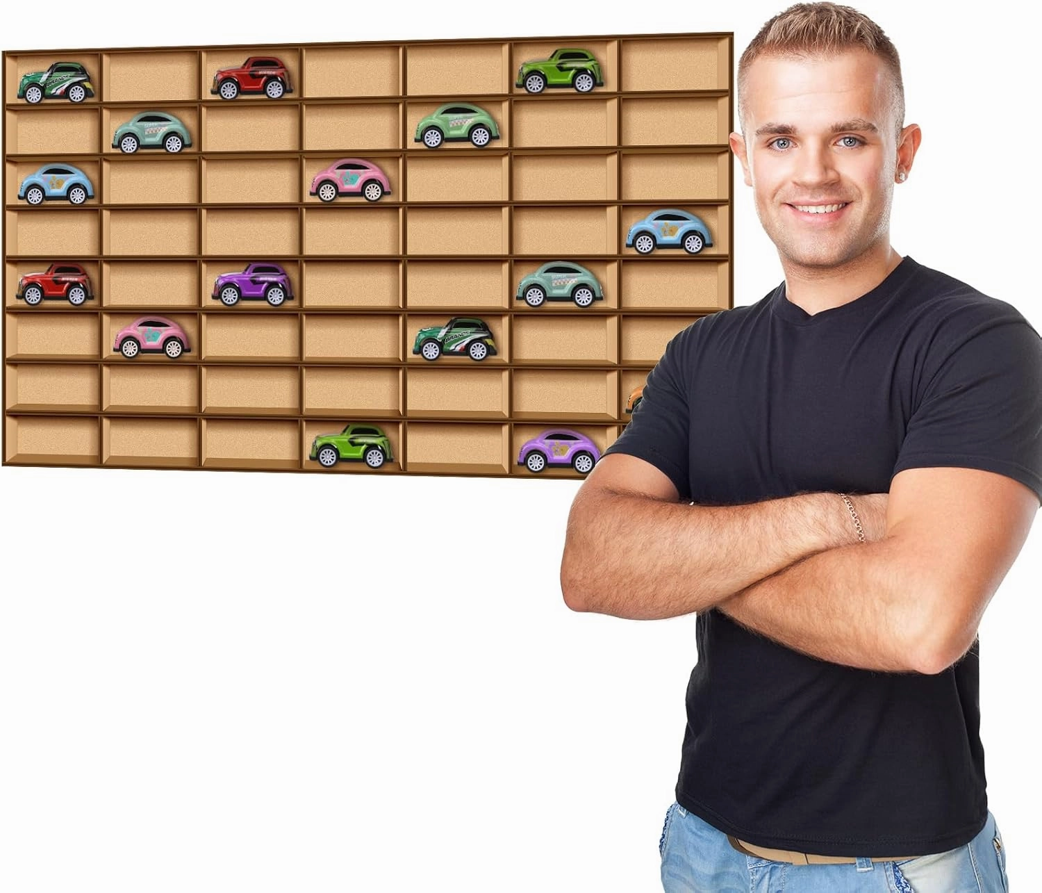 1 Pcs 56 Space Toy Car Display Case Wooden Wheels Shelf Wall Mounted Toy Car Storage Car Display Shelf Birthday Gift for Cars, Collectibles, Toy Figurines, Tiny Dolls, Shot Glasses