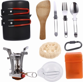 1 Set Portable Cooking Kits for Outdoor Use Aluminum Camping Cookware Set Hiking Kettle Picnic Pot