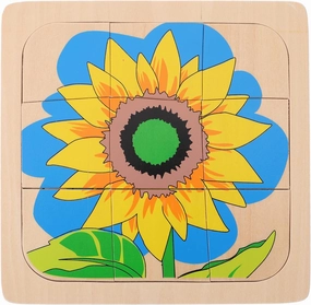 1 Set Wooden Multi Layered Puzzles, Life Cycle of Sunflower, Cartoon Montessori Toy DIY Puzzle Early Educational Toy for Children Kids