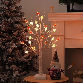 1pc Valentine's Day LED Heart Tabletop Tree Light – 24 LEDs White Birch Fairy Lamp 23.6Inch Height Artificial Tree Lamp, Dimmable White Birch Twinkle Fairy Tree Lamp 3 AA Battery or USB Powered