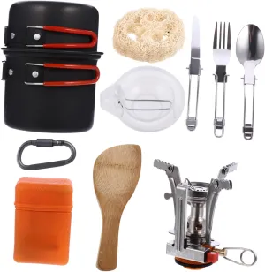 1set Camping Cookware Lightweight Outdoor Cooking Pot Kit for People Multi-Functional Bowl and Utensils for Hiking Picnic and Camping Activities
