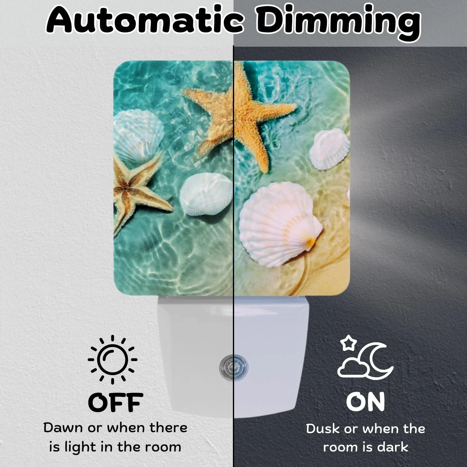 2 Pack Plug-in Night Lights - Automatic Sensor Dusk-to-Dawn LED Warm Sweet Wall Nightlight for Home, Bedroom, Kitchen, Hallway (Ocean Seashell Starfish)