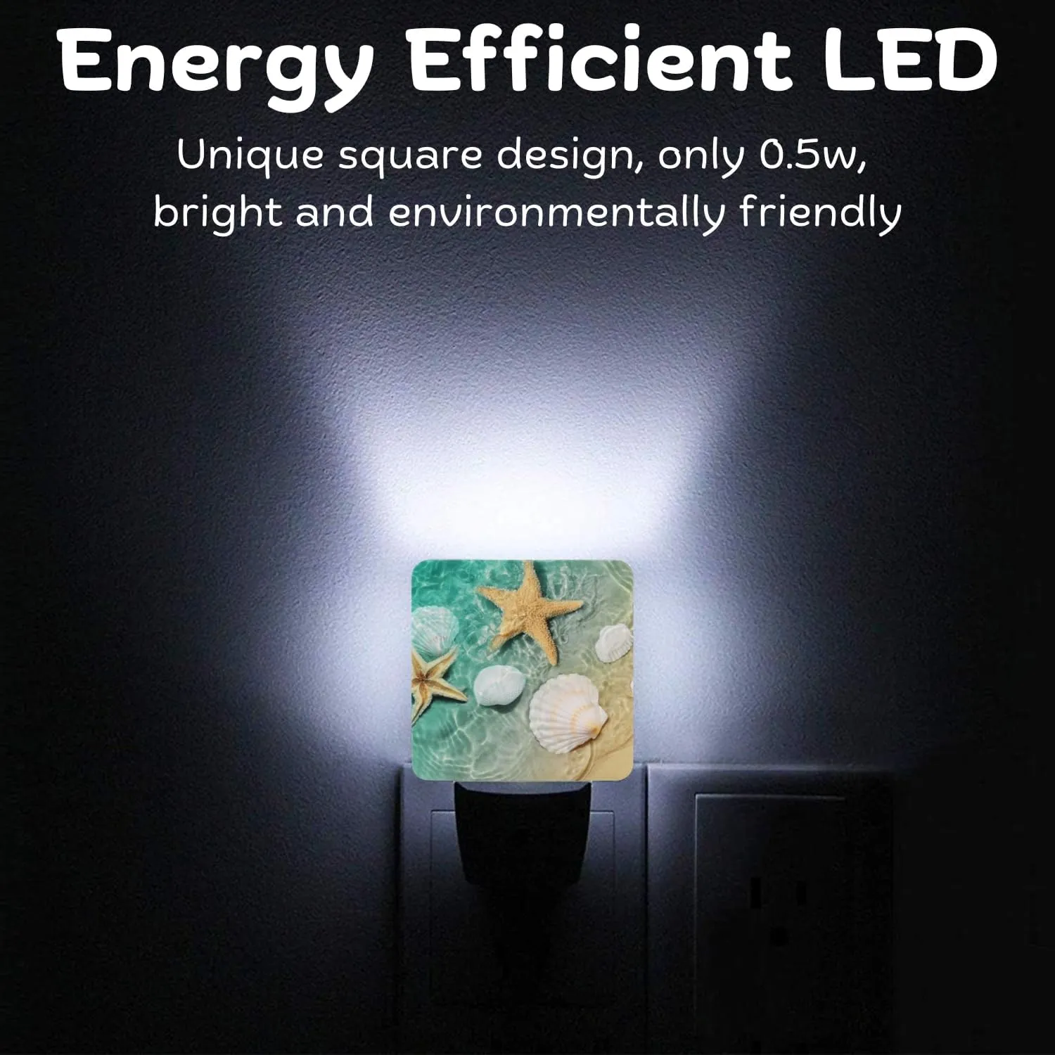 2 Pack Plug-in Night Lights - Automatic Sensor Dusk-to-Dawn LED Warm Sweet Wall Nightlight for Home, Bedroom, Kitchen, Hallway (Ocean Seashell Starfish)