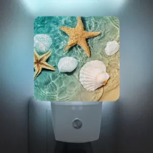 2 Pack Plug-in Night Lights - Automatic Sensor Dusk-to-Dawn LED Warm Sweet Wall Nightlight for Home, Bedroom, Kitchen, Hallway (Ocean Seashell Starfish)