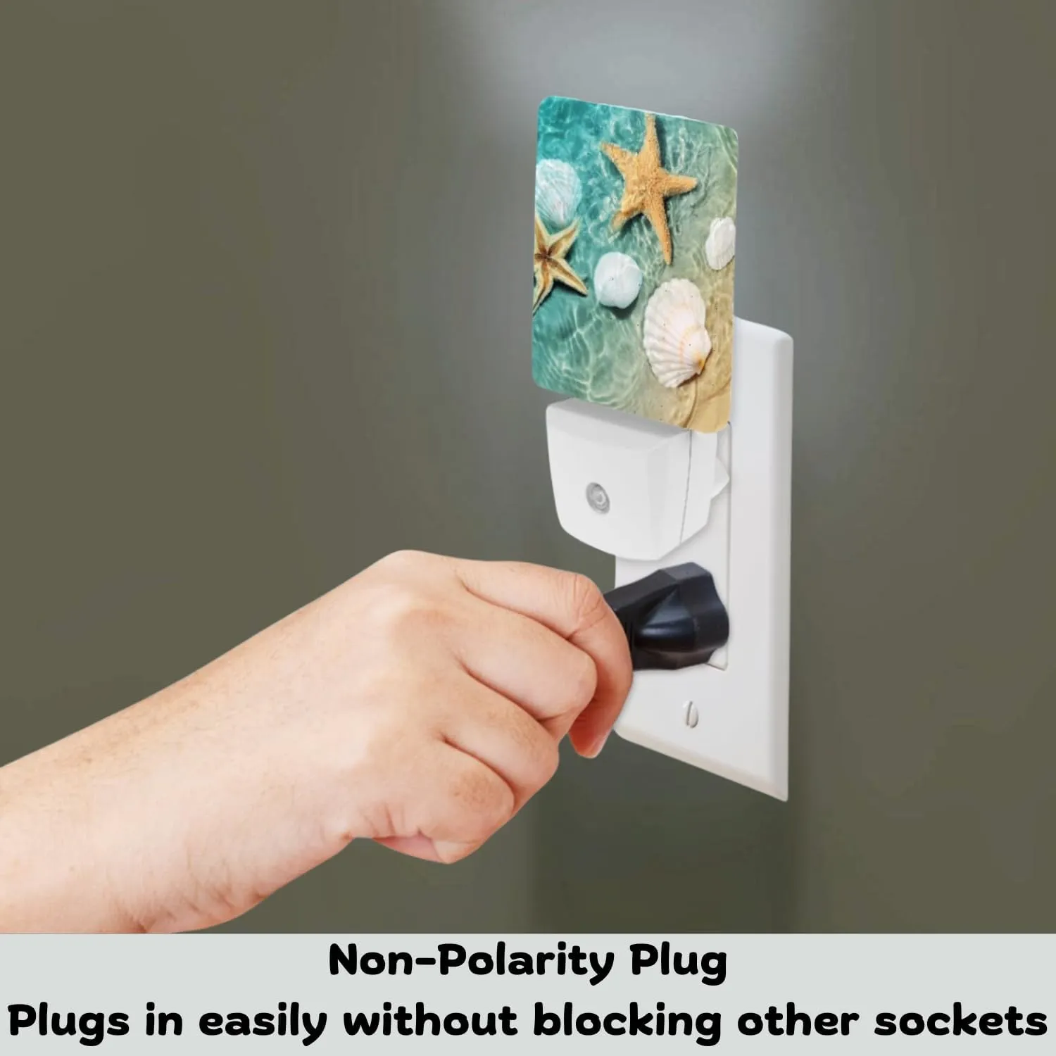 2 Pack Plug-in Night Lights - Automatic Sensor Dusk-to-Dawn LED Warm Sweet Wall Nightlight for Home, Bedroom, Kitchen, Hallway (Ocean Seashell Starfish)