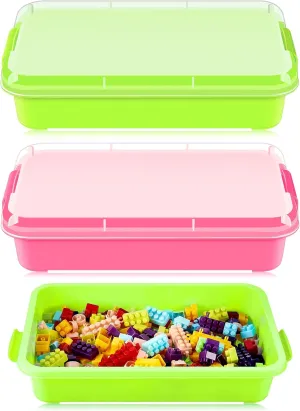 2 Pcs Sensory Bin Sand Tray with Lid for Plastic Sandbox Toy Fill with Water, Sand, Beads and More, for Indoor Outdoor Activities Play(Pink, Turquoise)