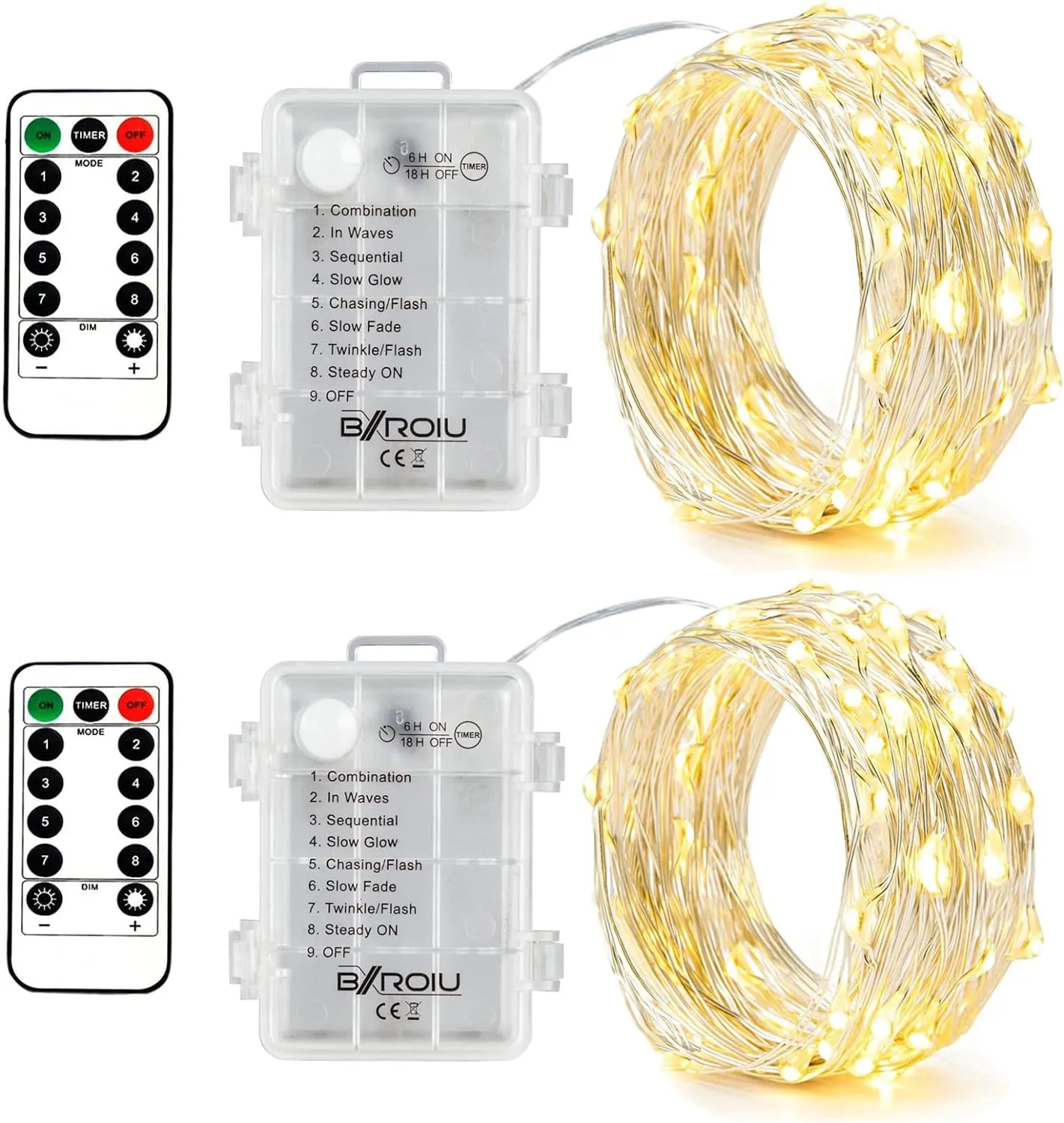 2 x Fairy Lights Battery Operated,Silver Wire Chains 8 Mode 16Ft/5Meter 50 LEDs Timer String Lights with Remote Control for Bedroom Christmas Party Wedding Decoration(Warm White)