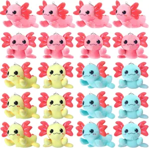 20 Pcs Mini Plush Axolotl Stuffed Animal Keychains Bulk Axolotls Party Favors Small Axolotl Plush Gifts Ornament for Birthday Party Graduation Prize Baby Shower Favors(Color)