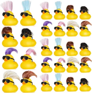 20 Pcs Rubber Ducks with Wig and Black Glasses Squeaky Duck Bath Toy Small Rubber Duckies Bulk Cute and Funny Bathtub Toys for Summer Pool Birthday Gifts Holiday Party Favors (Classic)
