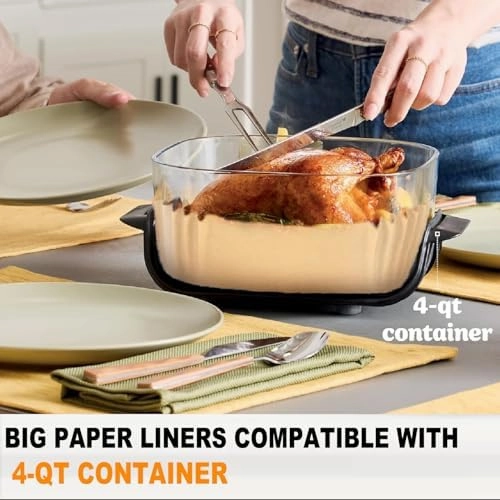 200PCs Air Fryer Paper Liners for Ninja Crispi FN101GY/FN101SG/FN101ST,Non-Stick Square Glass Air Fryer Disposable Accessories, 100pcs Large for 4-QT & 100pcs Small for 6-Cups Container