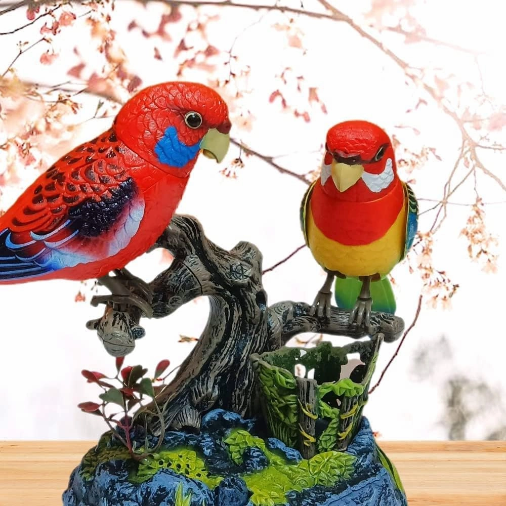 2023 New Electric Battery Operated Control Voice Parrots - Vivid Voice-Activated Chirping Fluttering Birds Toys, Cute Electronic Pets Simulation Birds, Realistic Parakeet for Garden, Home (Z - Both)