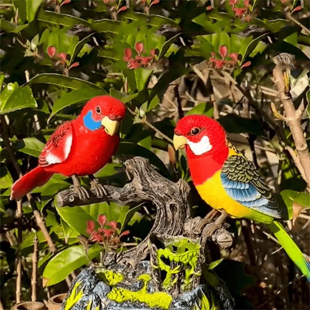2023 New Electric Battery Operated Control Voice Parrots - Vivid Voice-Activated Chirping Fluttering Birds Toys, Cute Electronic Pets Simulation Birds, Realistic Parakeet for Garden, Home (Z - Both)