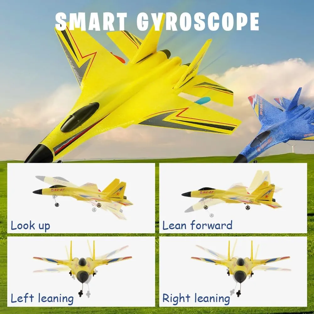 2025 New Gravity Gliders Airplane with Lights, Upgrade RC Plane Remote Control Glider Airplanes 2.4 GHZ 2 Channels, Anti-Collision Silicone Nose RC Plane for Kids and Beginners (Yellow)