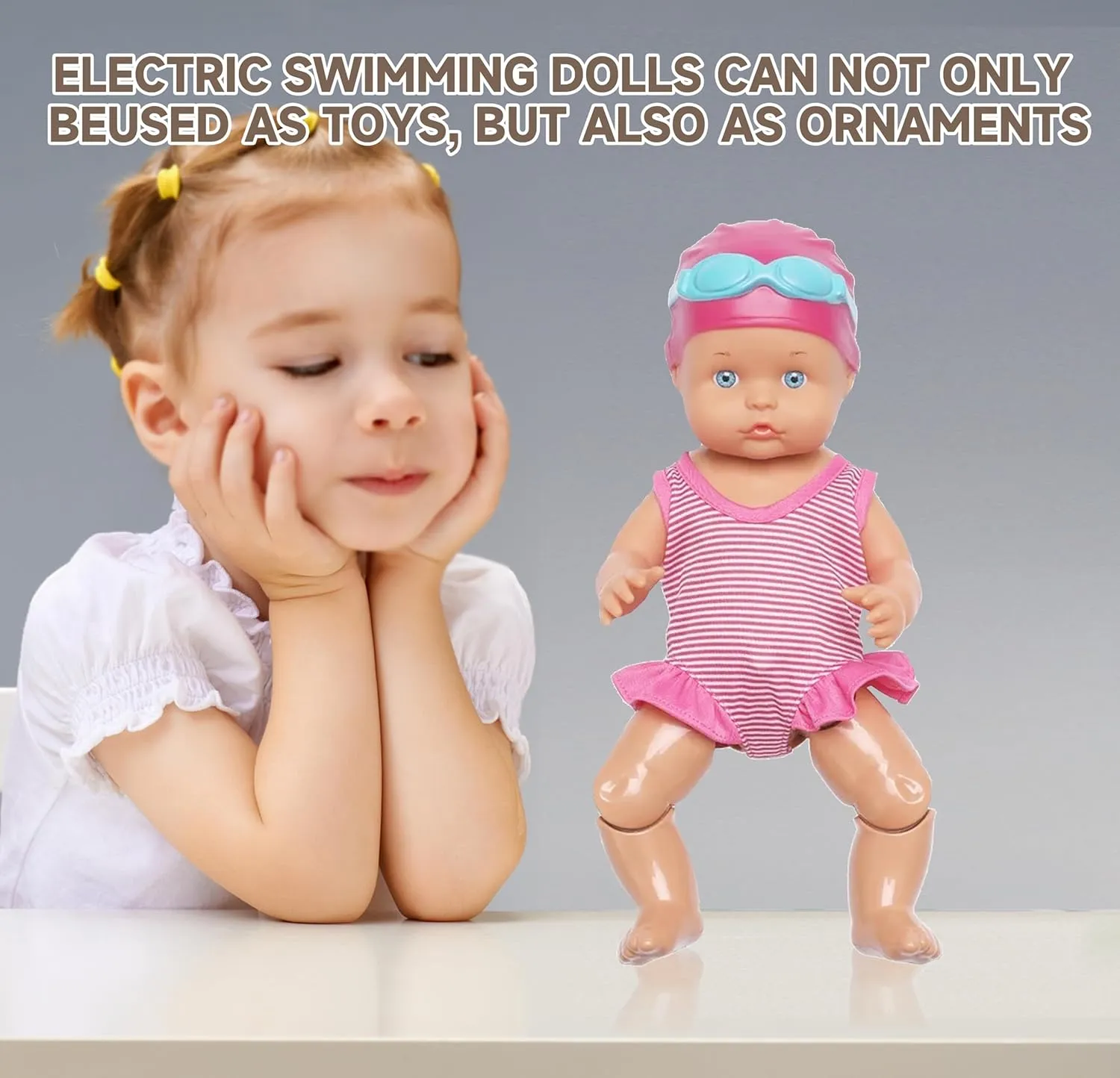 2025 New Packaging Swimming Baby Doll，Waterproof Swimmer Dolls，Backstroke Electric Water Baby for Pool，Anticipated Water Recreation Toys (Transparent-Box Packaging)