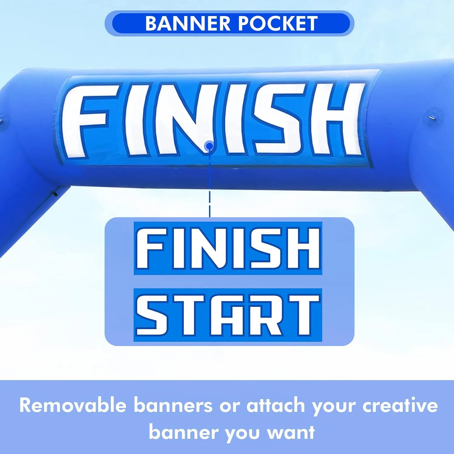 20ft Start Finish Line Inflatable Arch Blue with Powerful Blower, Hexagon Inflatable Archway for Race Outdoor Advertising Commerce