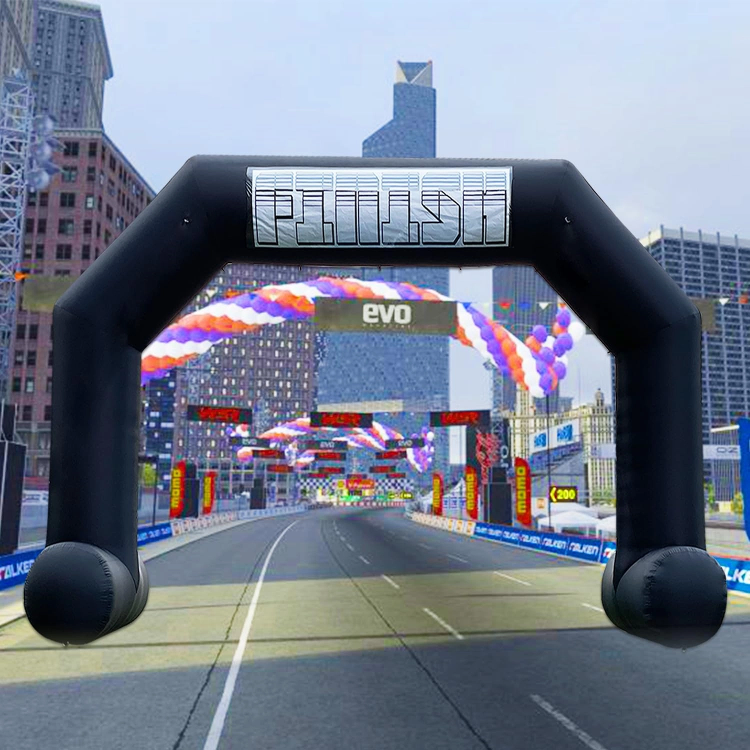 20ft Start Finish Line Inflatable Arch Black with Powerful Blower, Hexagon Inflatable Archway for Race Outdoor Advertising Commerce