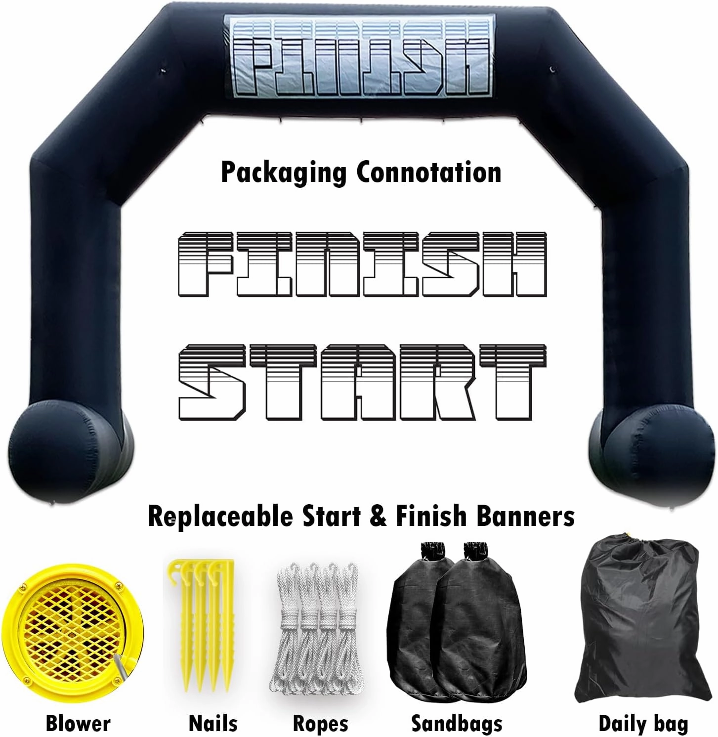 20ft Start Finish Line Inflatable Arch Black with Powerful Blower, Hexagon Inflatable Archway for Race Outdoor Advertising Commerce