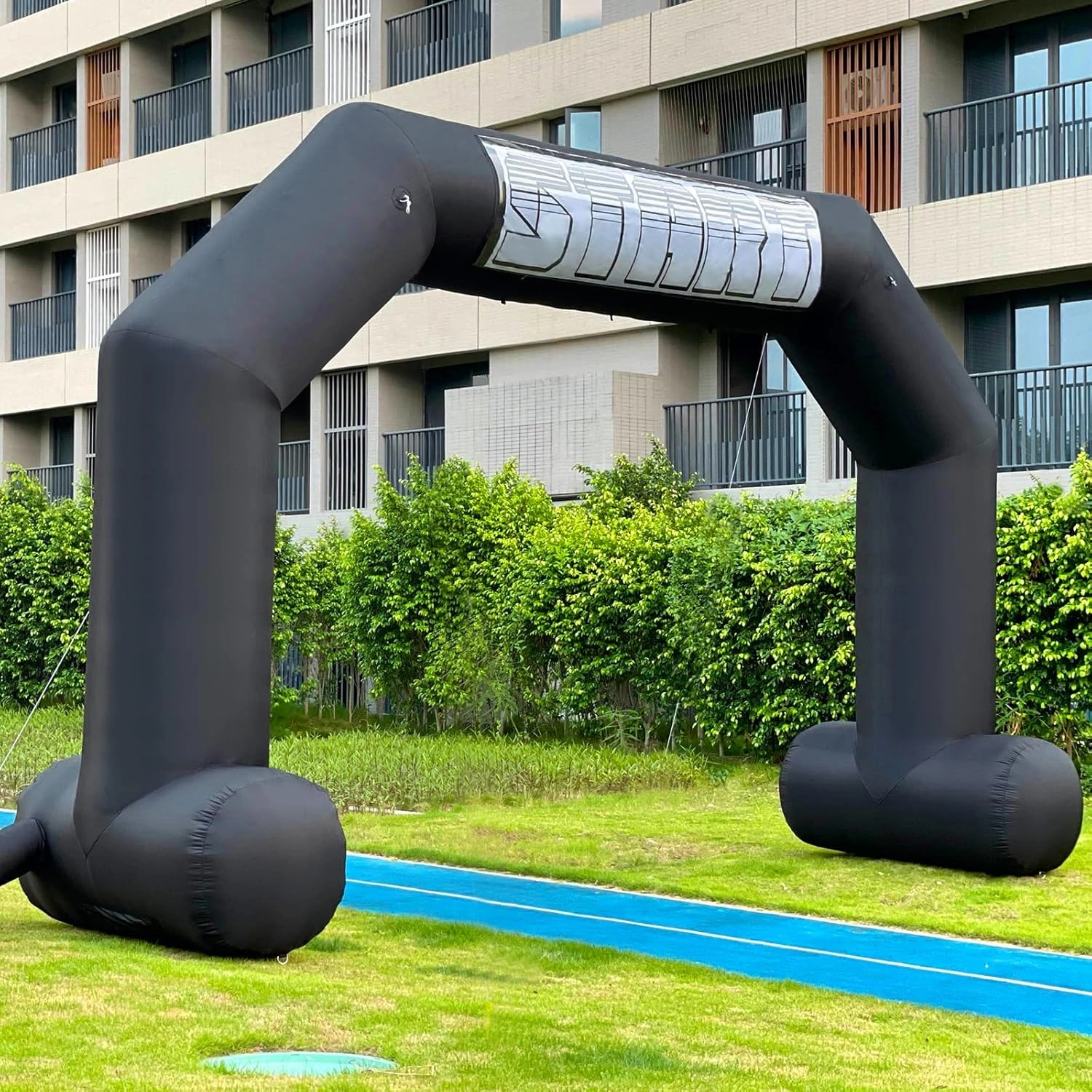 20ft Start Finish Line Inflatable Arch Black with Powerful Blower, Hexagon Inflatable Archway for Race Outdoor Advertising Commerce