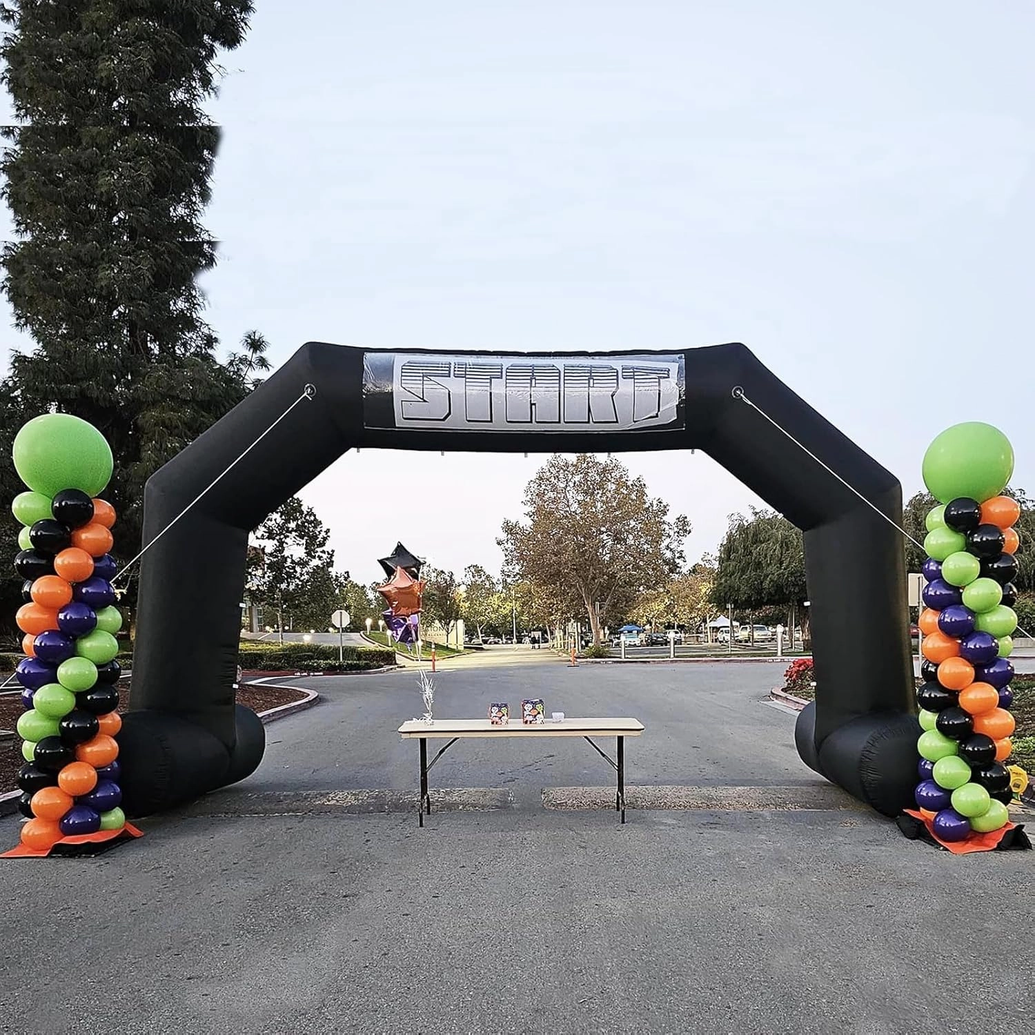20ft Start Finish Line Inflatable Arch Black with Powerful Blower, Hexagon Inflatable Archway for Race Outdoor Advertising Commerce
