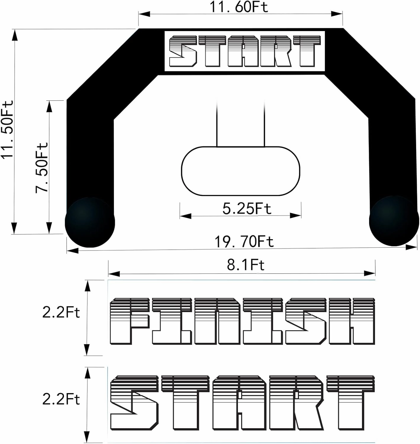 20ft Start Finish Line Inflatable Arch Black with Powerful Blower, Hexagon Inflatable Archway for Race Outdoor Advertising Commerce