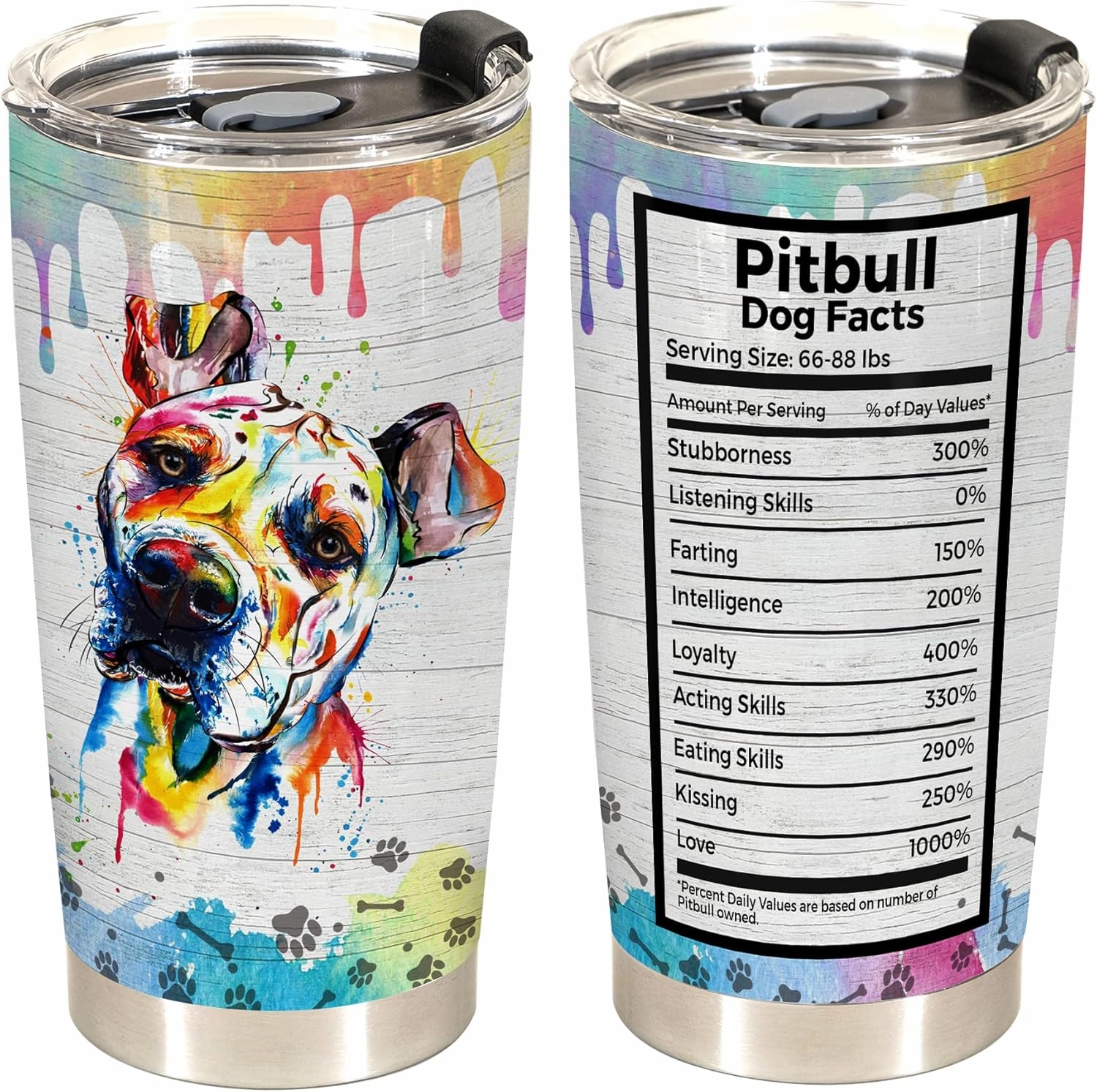20oz Tumbler Cup for Pitbull Lovers – Funny and Unique Gift for Pitbull Mom or Dad – Ideal Birthday, Mothers Day, Fathers Day Gift for Dog Owners and Pet Lovers