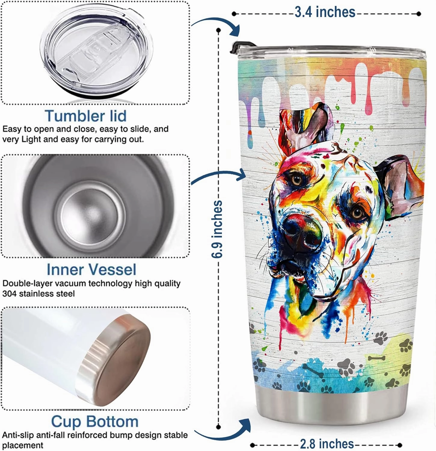 20oz Tumbler Cup for Pitbull Lovers – Funny and Unique Gift for Pitbull Mom or Dad – Ideal Birthday, Mothers Day, Fathers Day Gift for Dog Owners and Pet Lovers